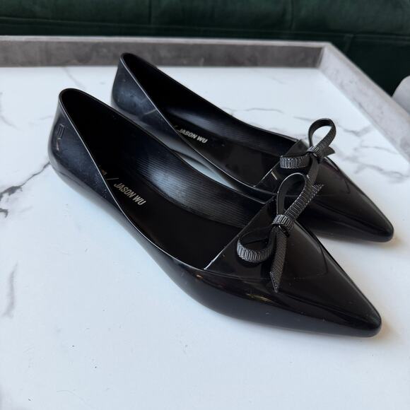 Melissa x Jason Wu Bow Pointed Toe Jelly Flats in Black Size 38 - Picture 2 of 8